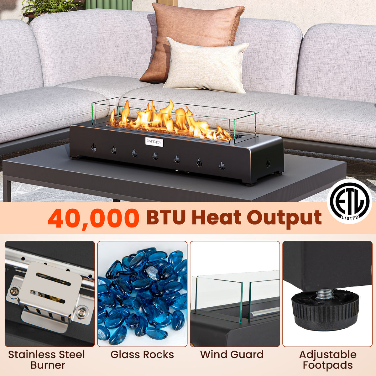 Portable Mini Fireplace with Wind Guard and Stainless Steel Burner