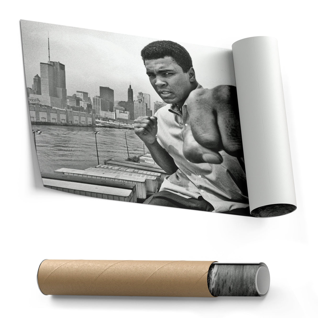 Muhammad Ali Punch Canvas – Black & White Boxing Wall Art for Man Cave