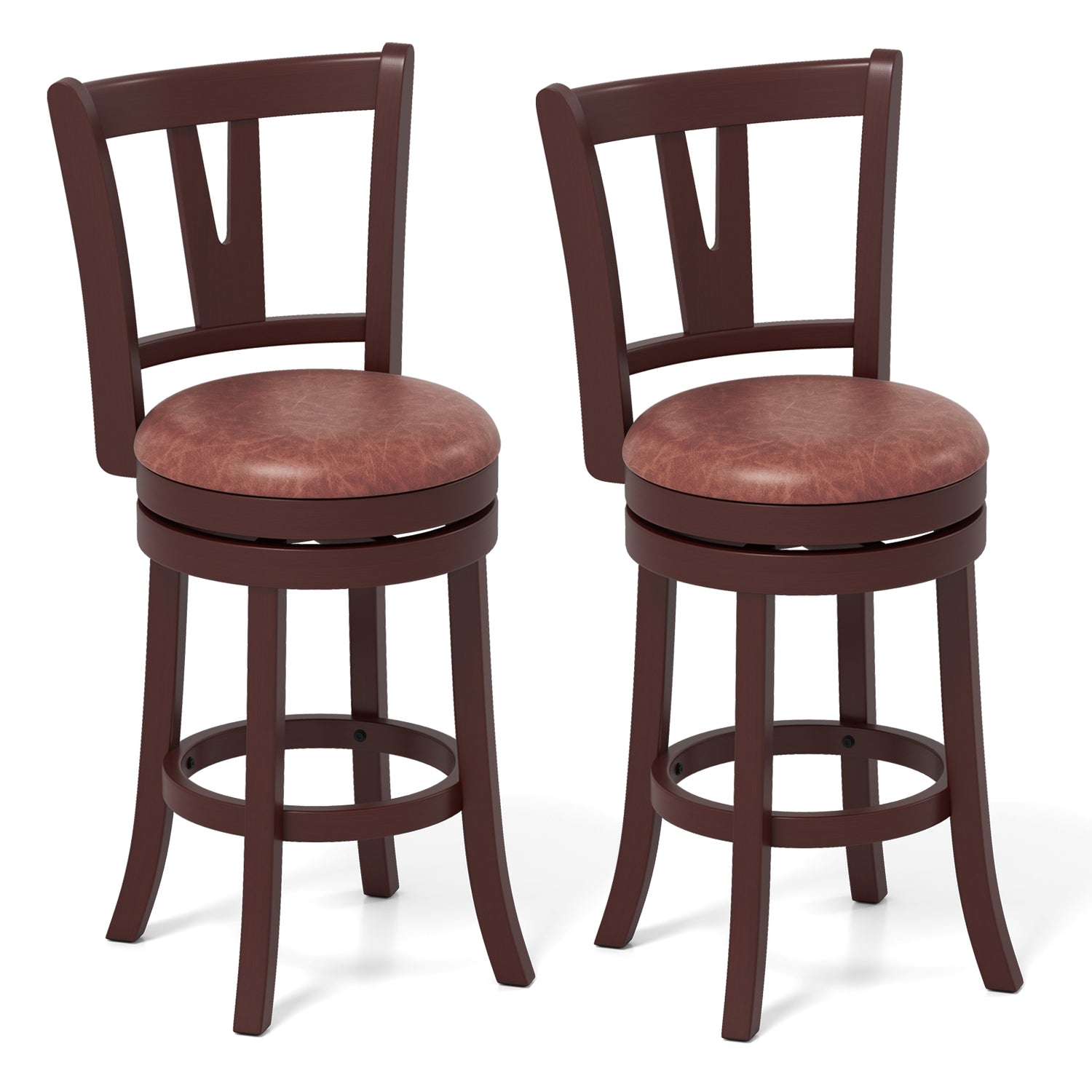 Set of 2 Counter Height Swivel Barstools with High Backs and Footrests