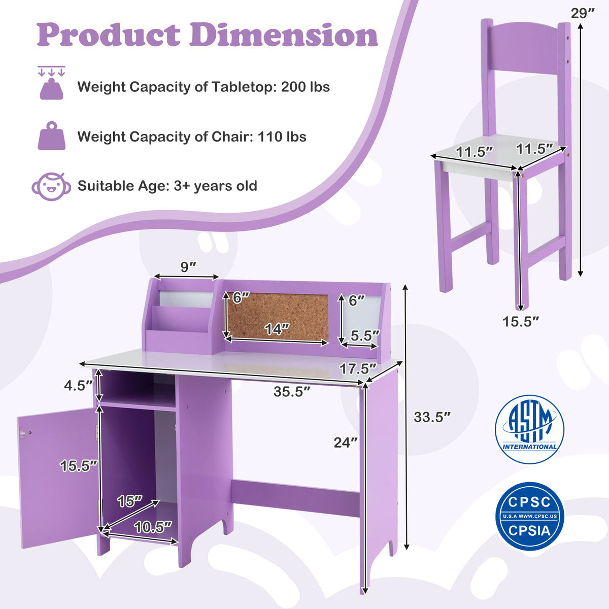 Kids Table and Chair Set for Arts Crafts Homework Home School