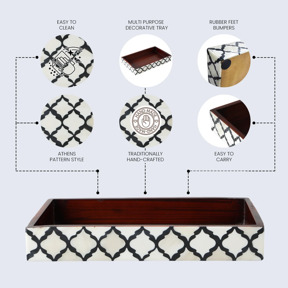 Vanity Trays Moroccan Pattern Bone & Resin Inlay Collection in 10x6, Black & White