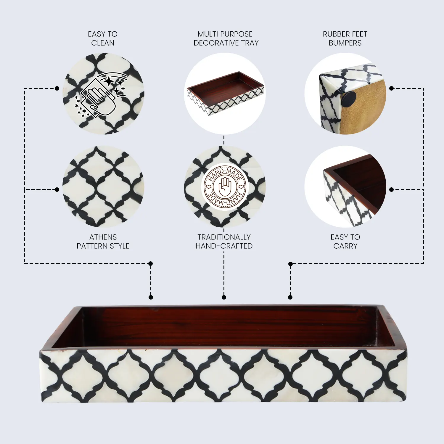 Vanity Trays Moroccan Pattern Bone & Resin Inlay Collection in 10x6, Black & White