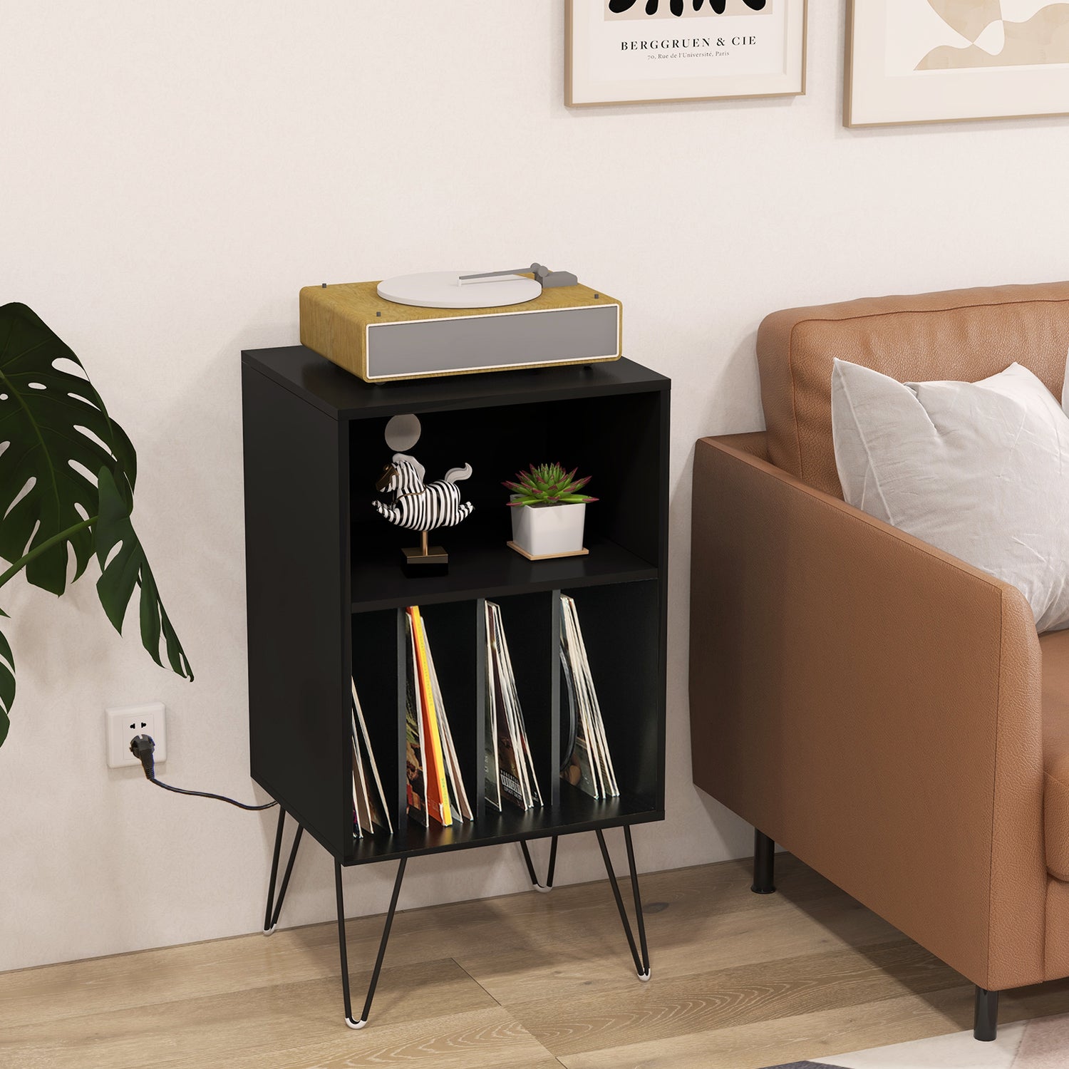 Record Player Stand with Charging Station for Living Room Bedroom
