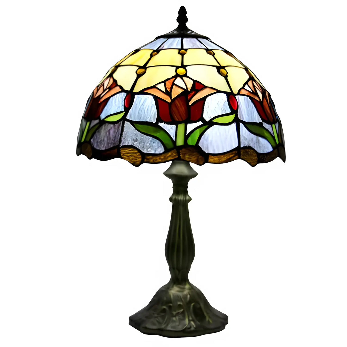 Red Tiffany Lamp with Tulip Glass Design