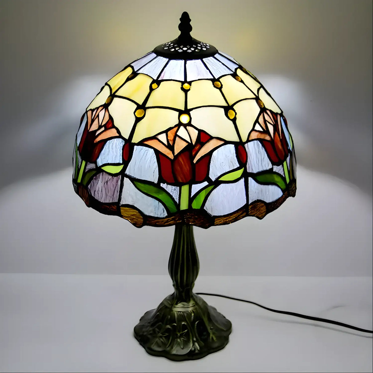 Red Tiffany Lamp with Tulip Glass Design