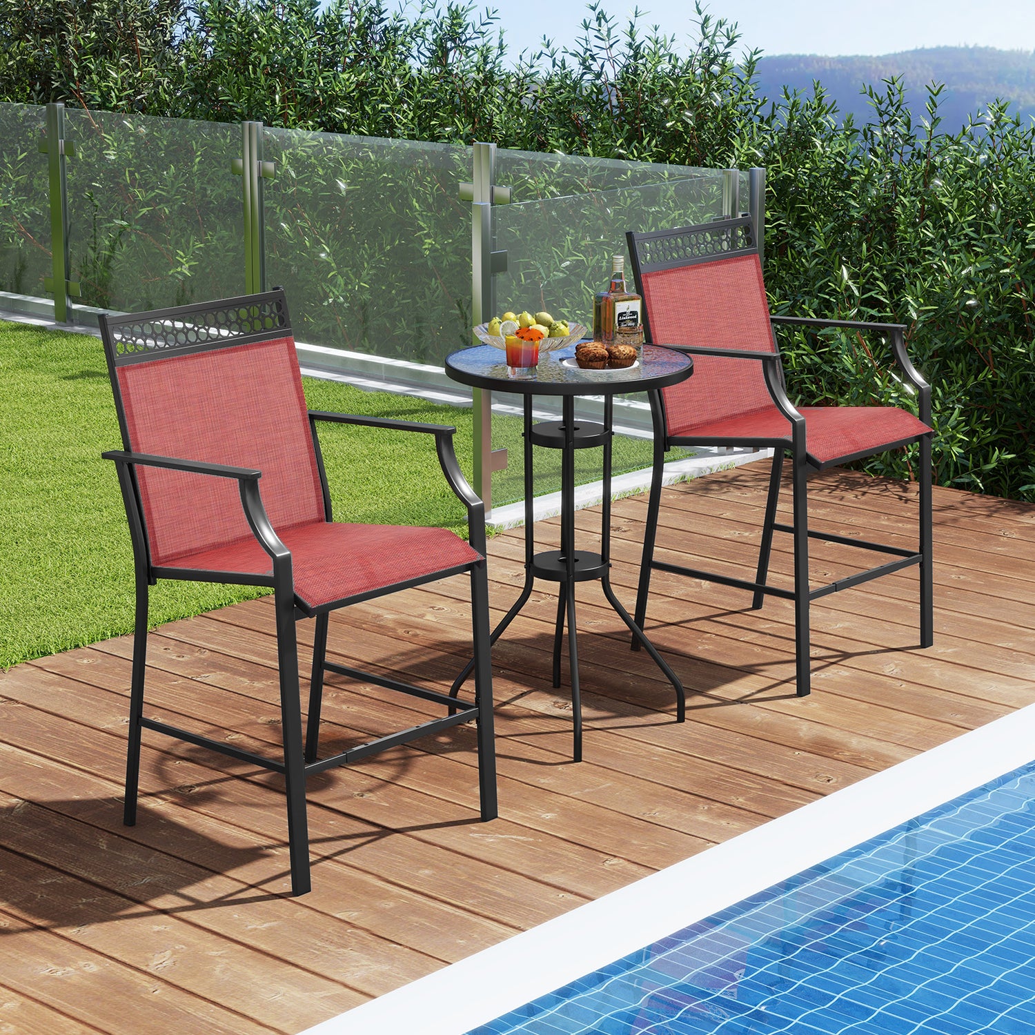 Outdoor Counter Stools Set of 2 Heavy-Duty Barstools with Footrest and Armrests
