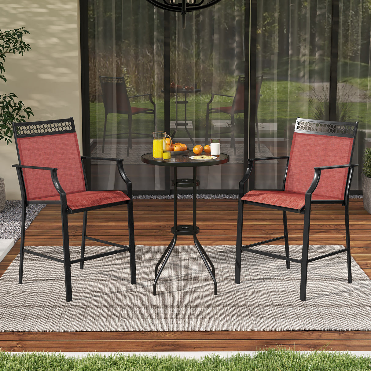 Outdoor Counter Stools Set of 2 Heavy-Duty Barstools with Footrest and Armrests