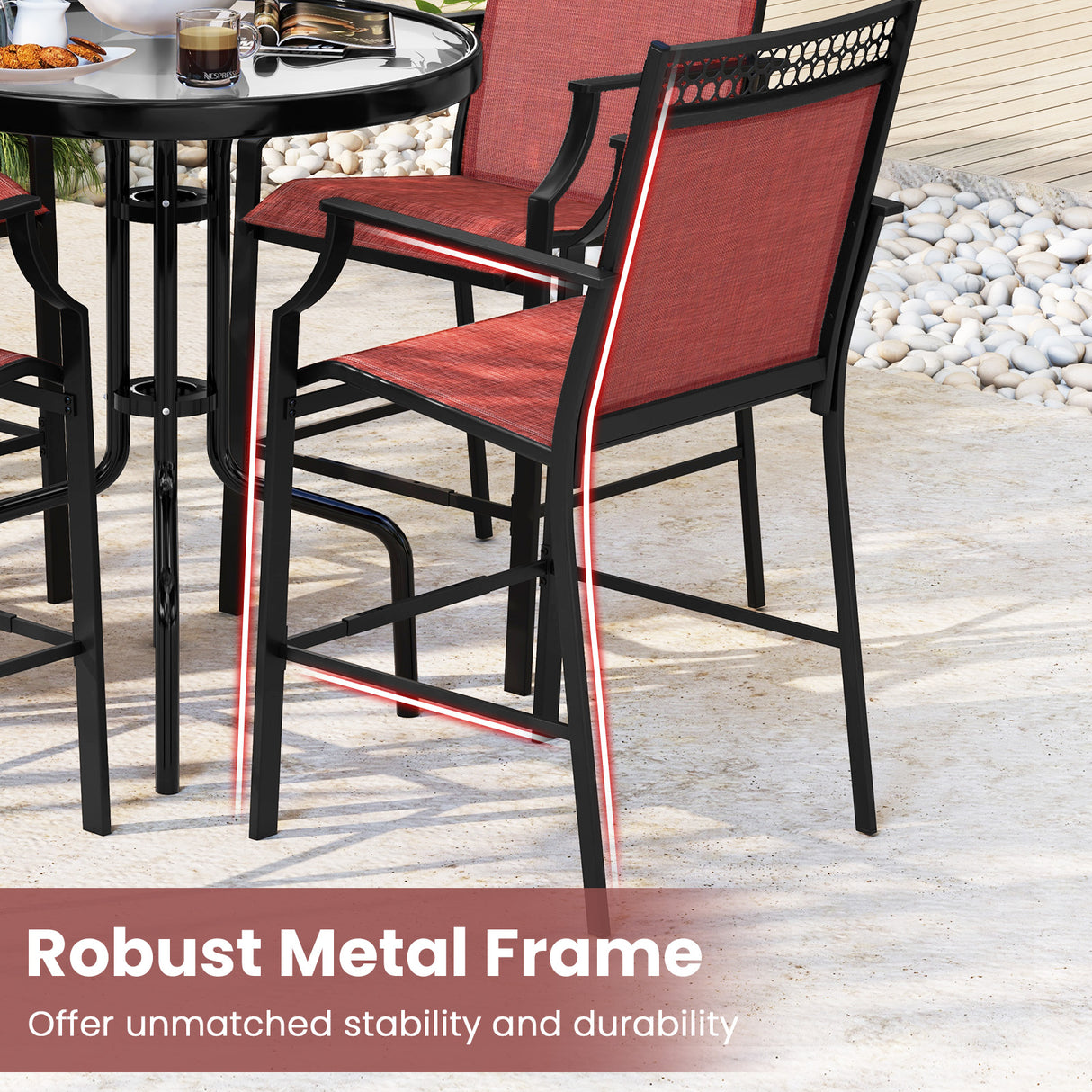 Outdoor Counter Stools Set of 2 Heavy-Duty Barstools with Footrest and Armrests