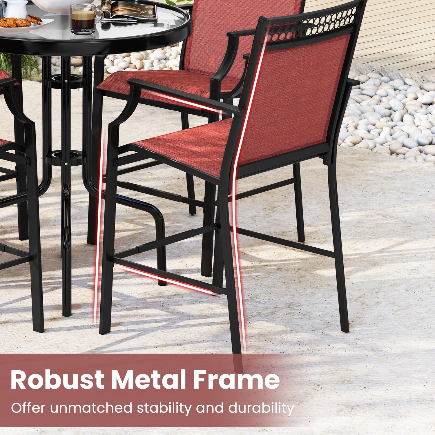 Outdoor Counter Stools Set of 2 Heavy-Duty Barstools with Footrest and Armrests