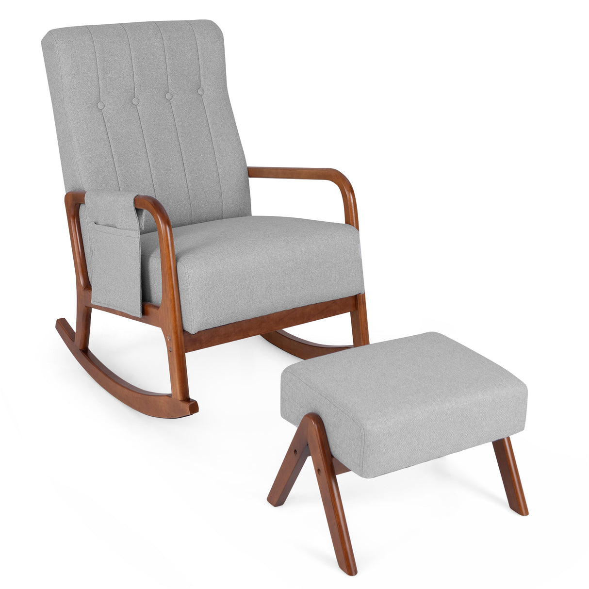 Rocking Chair with Ottoman and Solid Rubber Wood Frame and Padded Cushion
