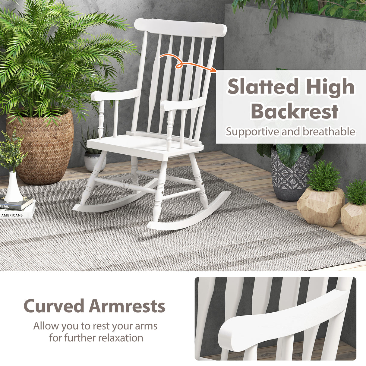 Rocking Chair with Solid Wooden Frame for Garden and Patio