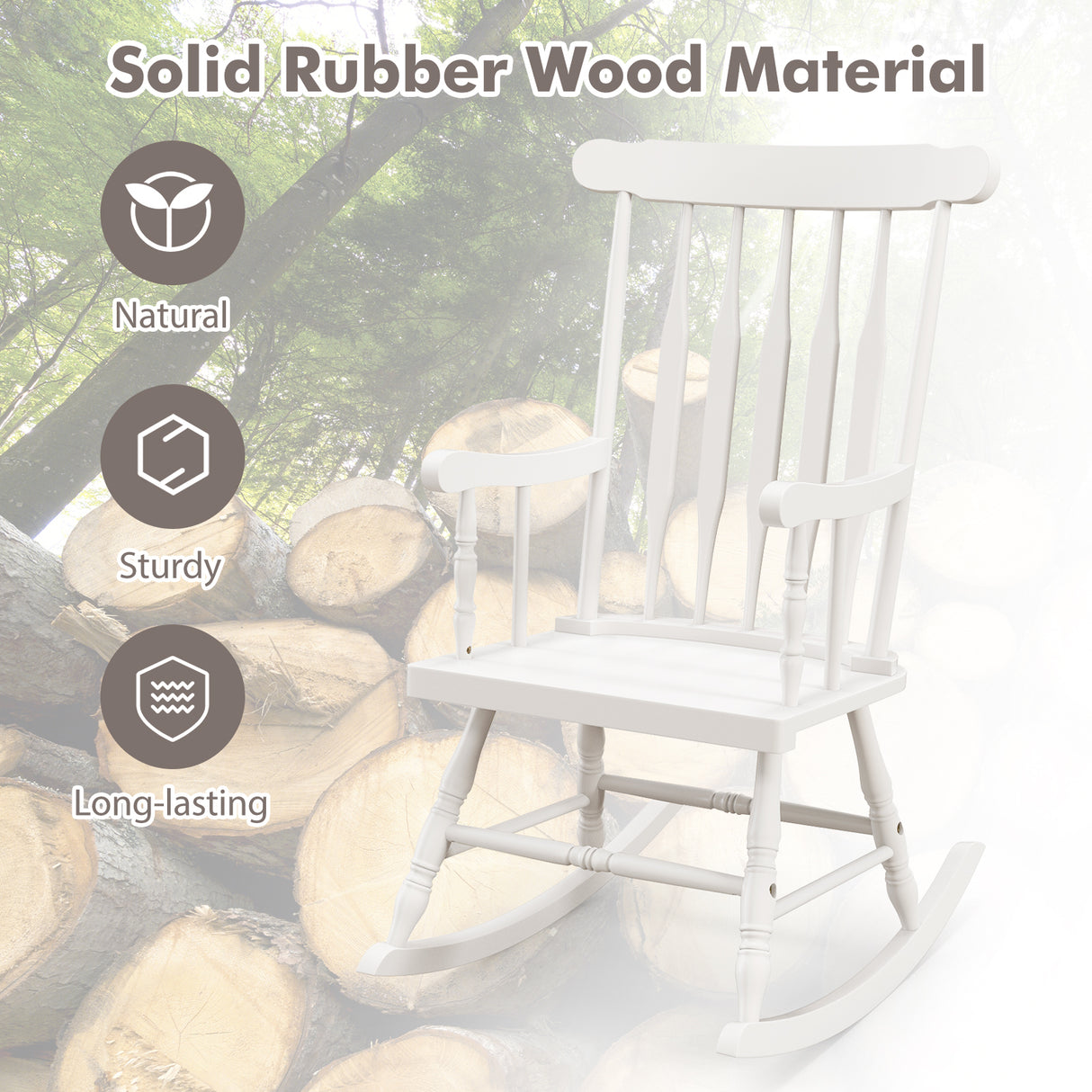 Rocking Chair with Solid Wooden Frame for Garden and Patio