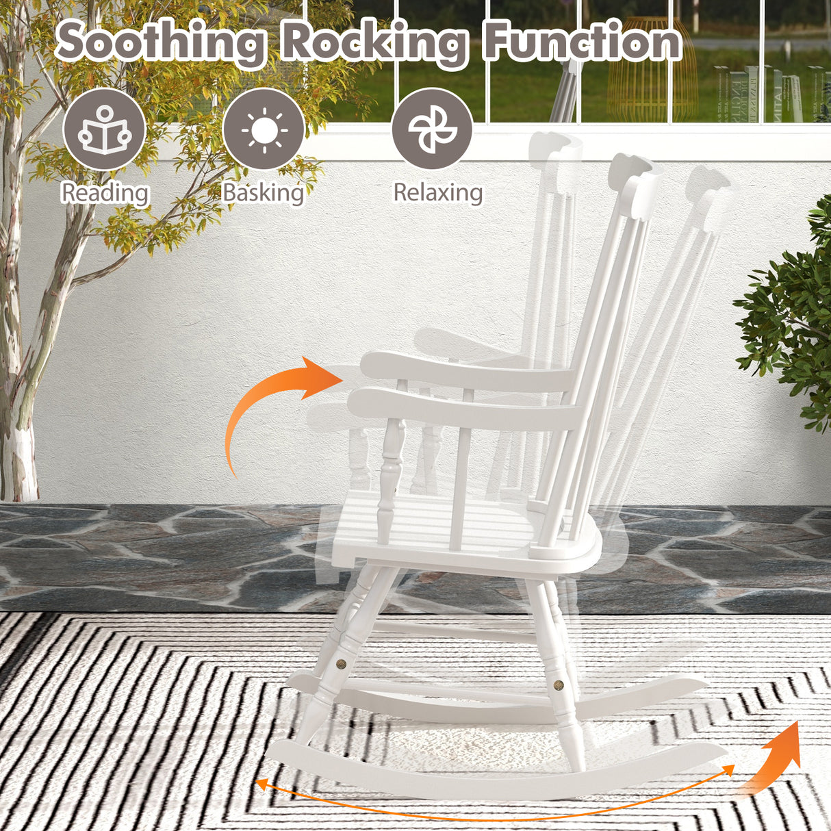 Rocking Chair with Solid Wooden Frame for Garden and Patio