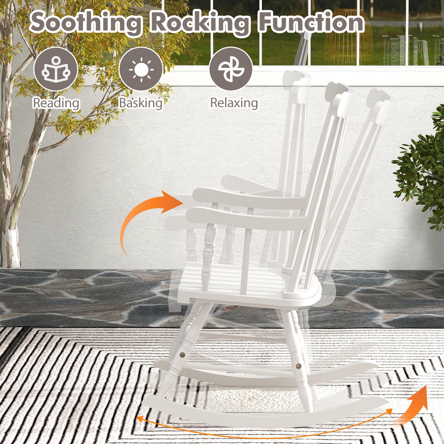 Rocking Chair with Solid Wooden Frame for Garden and Patio