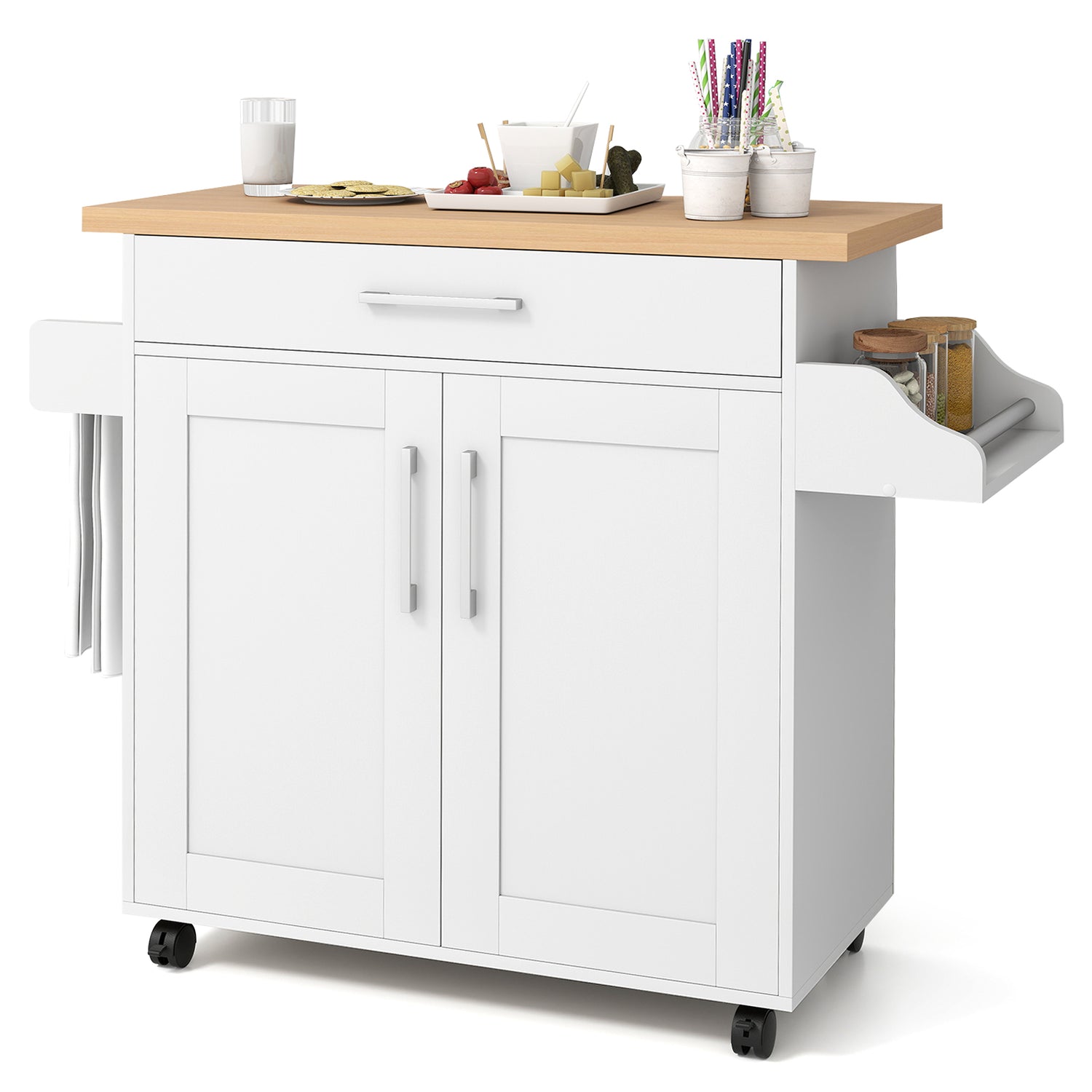 Rolling Kitchen Island Cart with Towel and Spice Rack