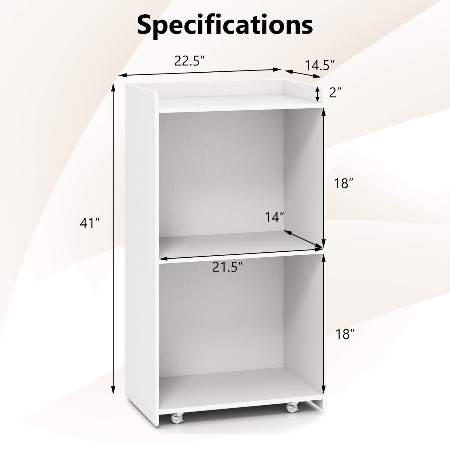 Rolling Podium Stand with 2 Shelves and Lockable Wheels