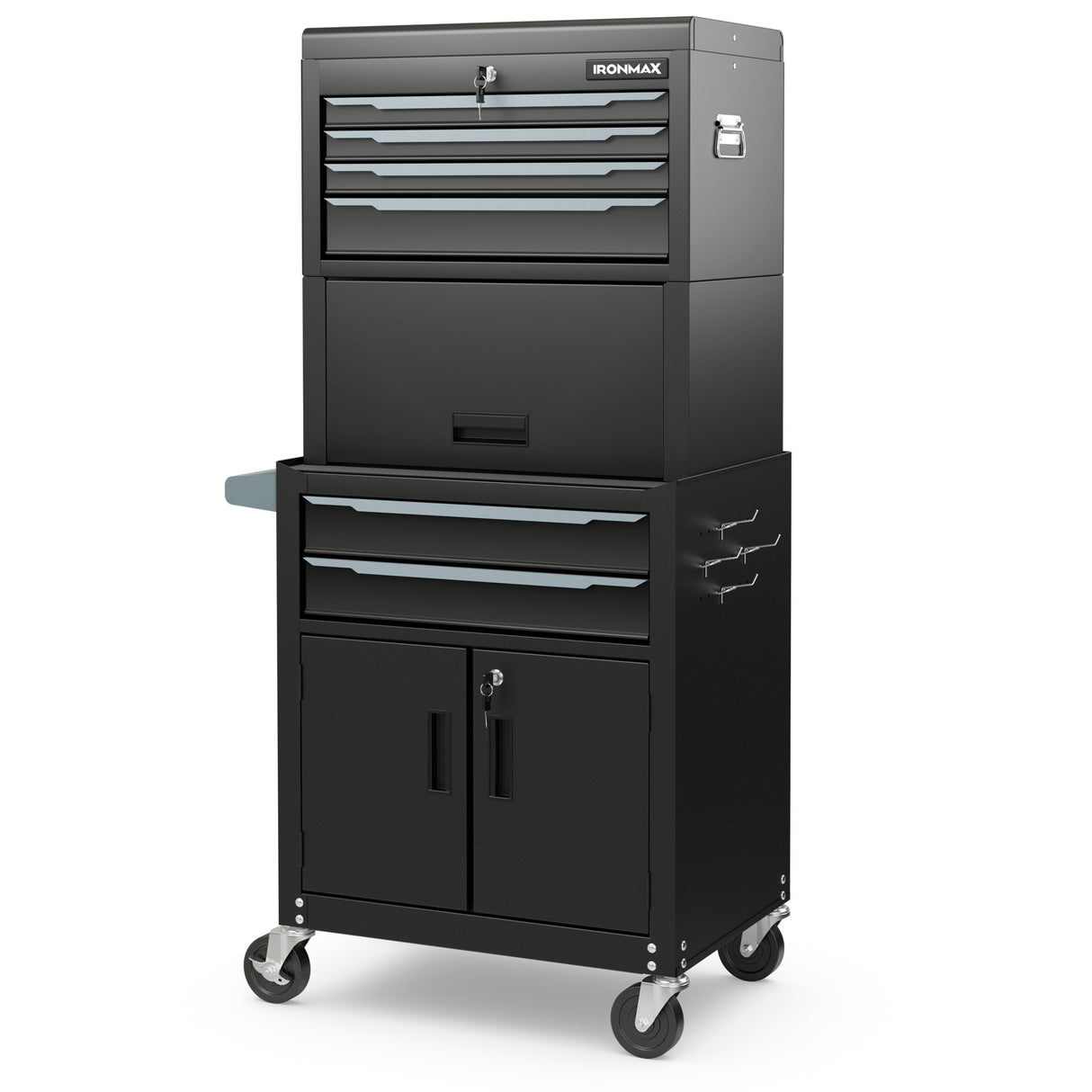 3-in-1 6-Drawer Rolling Tool Chest Storage Cabinet with Universal Wheels and Hooks