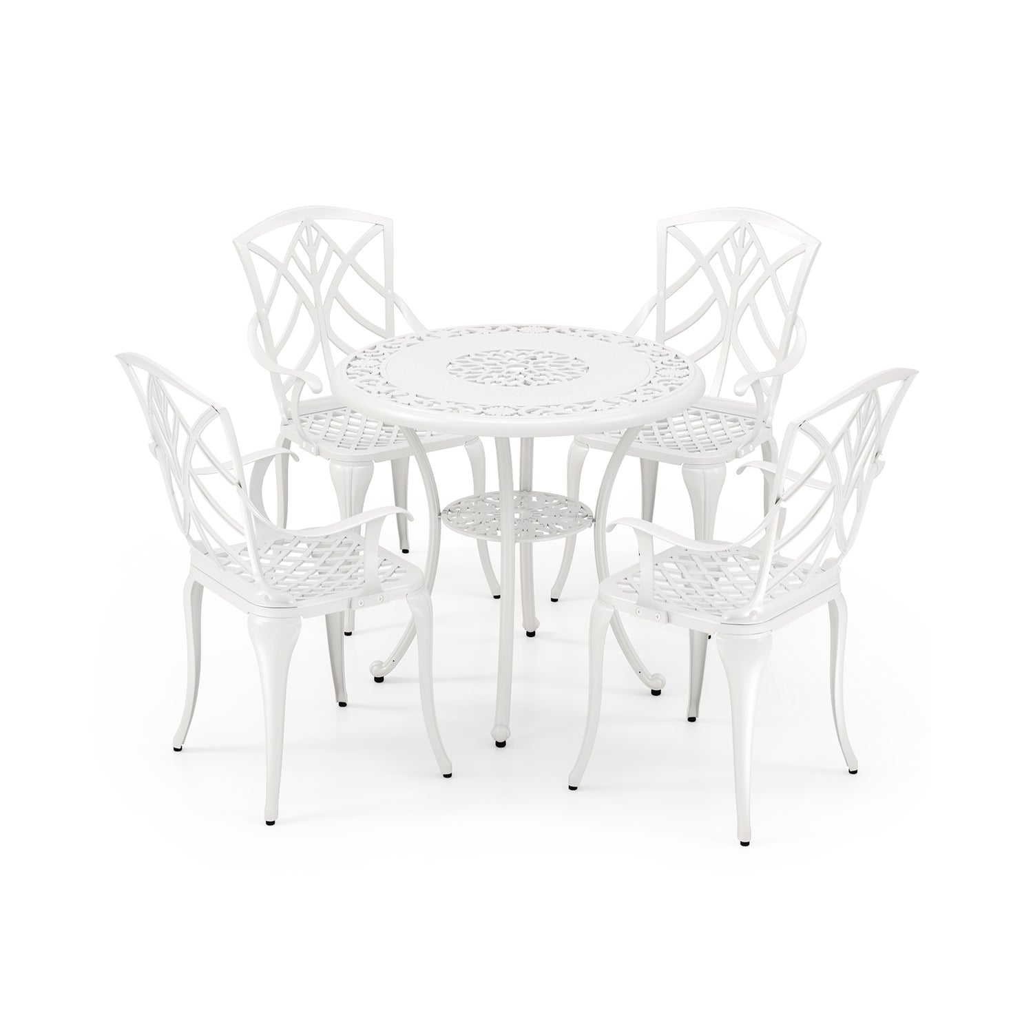 Set of 4 Cast Aluminum Patio Dining Chairs with Armrests and Decorative Patterns