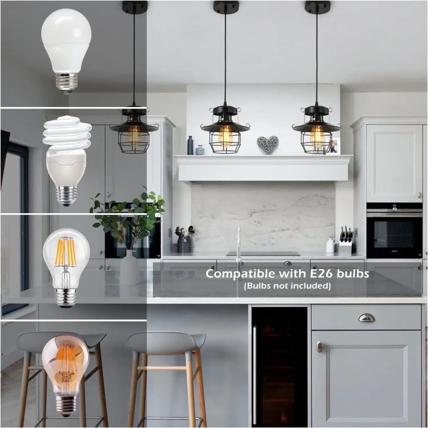 Rustic Black Pendant Light for Island with Adjustable Cage Design