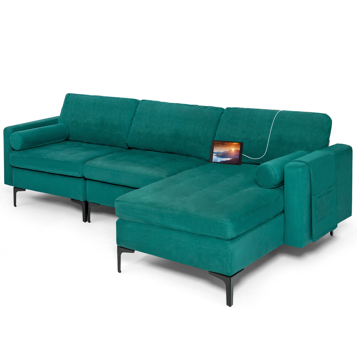 Modular 1/2/3/4-Seat L-Shaped Sectional Sofa Couch with Socket USB Port-3-Seat L
