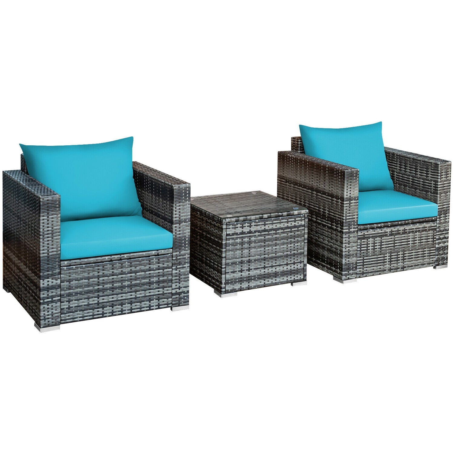 3 Pcs Patio Rattan Furniture Bistro Sofa Set with Cushioned