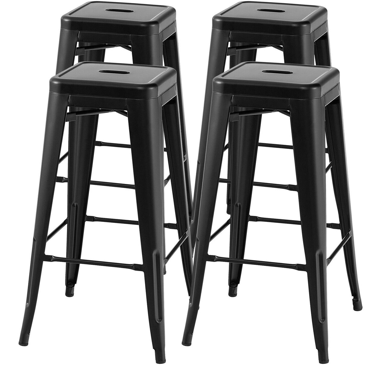 30 Inch Bar Stools Set of 4 with Square Seat and Handling Hole-Black