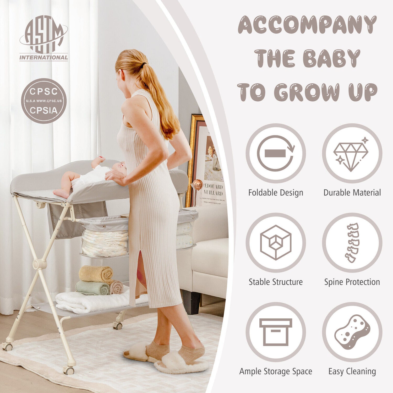 Baby Diaper Changing Table with Water Basin Wheel