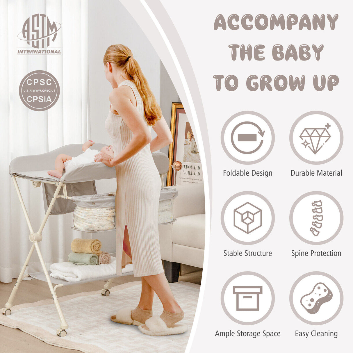 Baby Diaper Changing Table with Water Basin Wheel