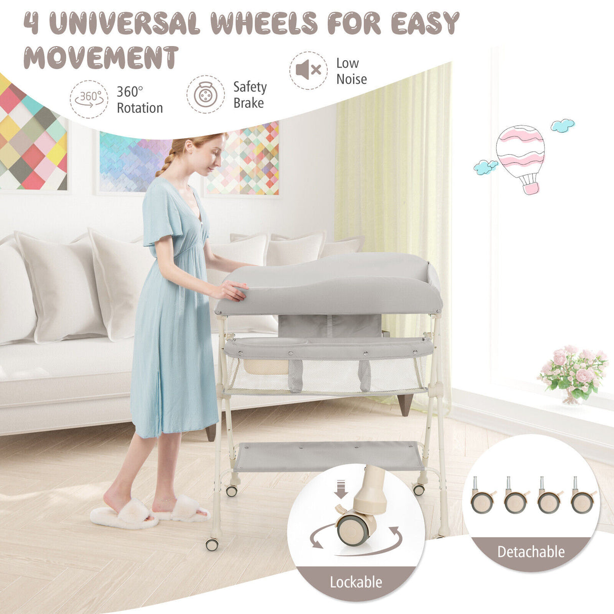 Baby Diaper Changing Table with Water Basin Wheel