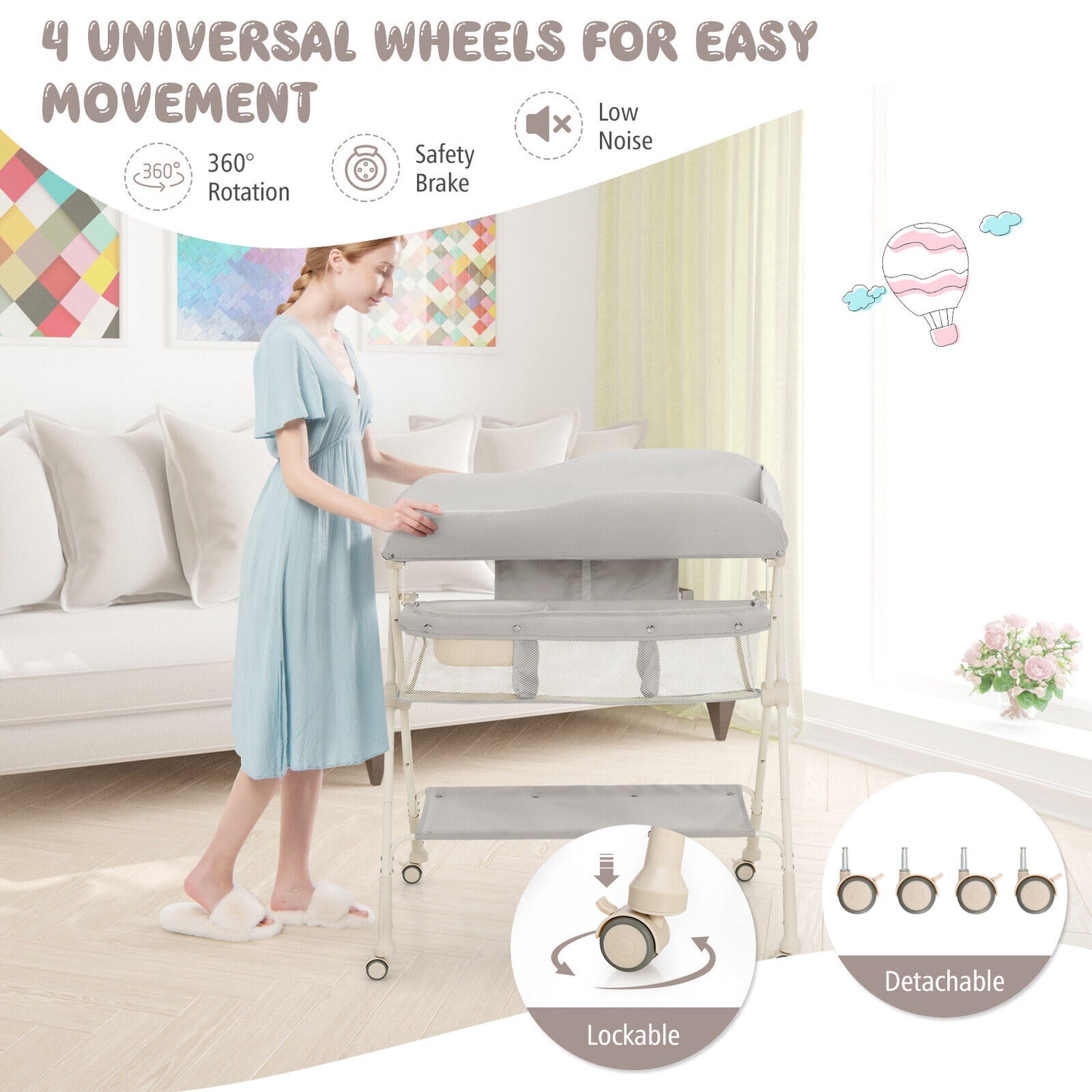Baby Diaper Changing Table with Water Basin Wheel