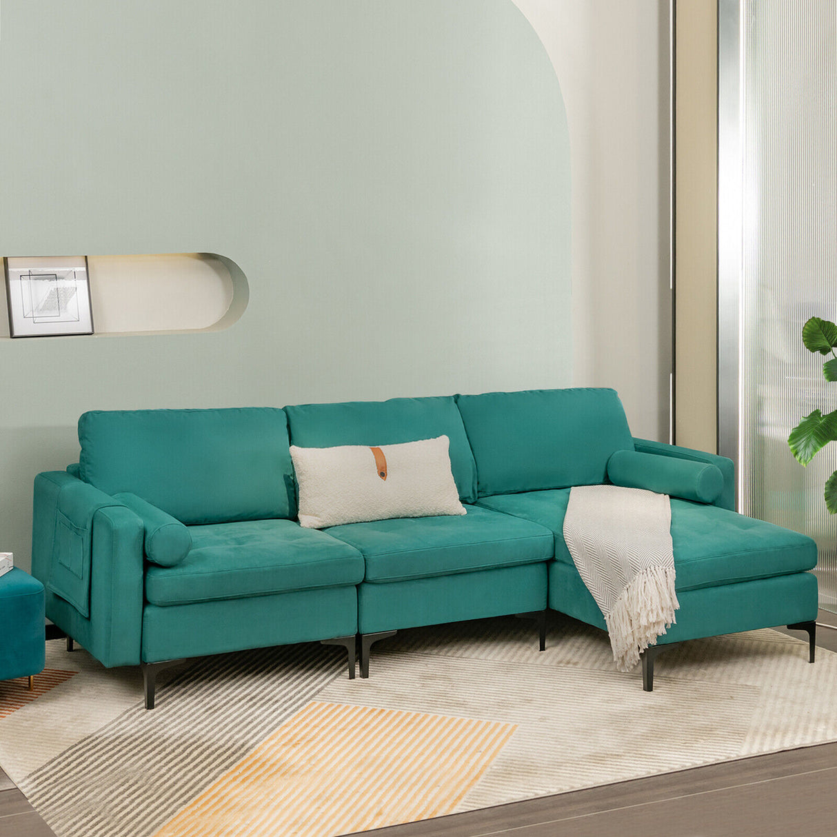 Modular 1/2/3/4-Seat L-Shaped Sectional Sofa Couch with Socket USB Port-3-Seat L
