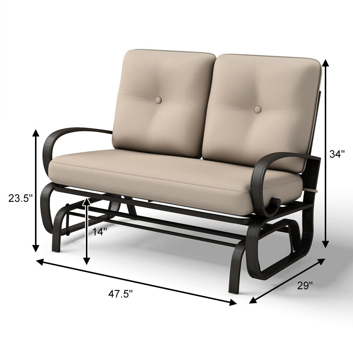 Outdoor Patio Cushioned Rocking Bench Loveseat