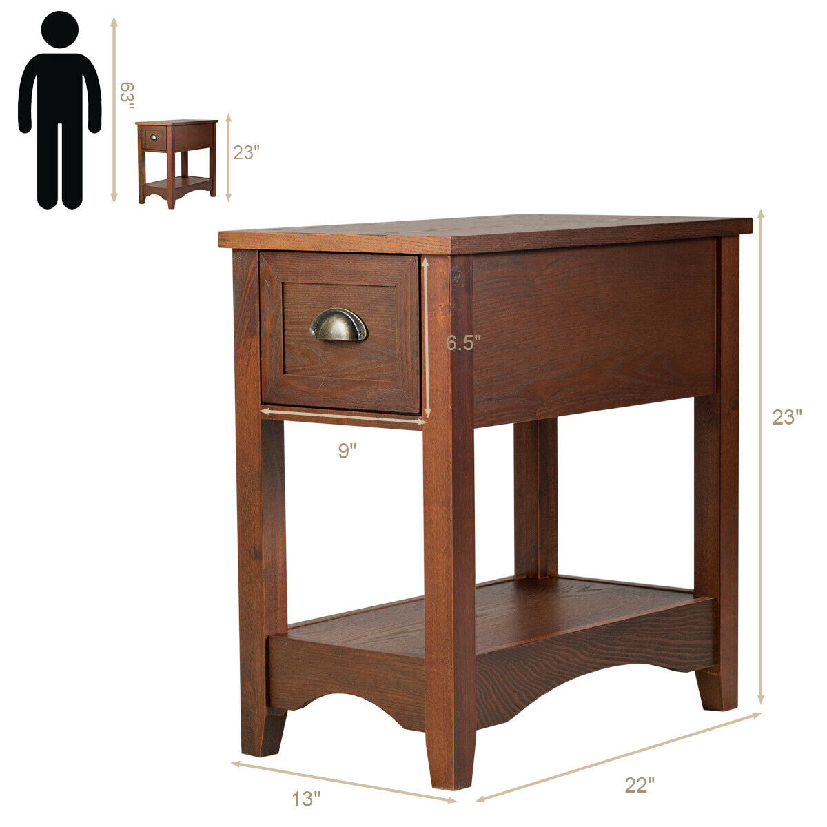 Contemporary Chair Side End Table Compact Table with Drawer Nightstand