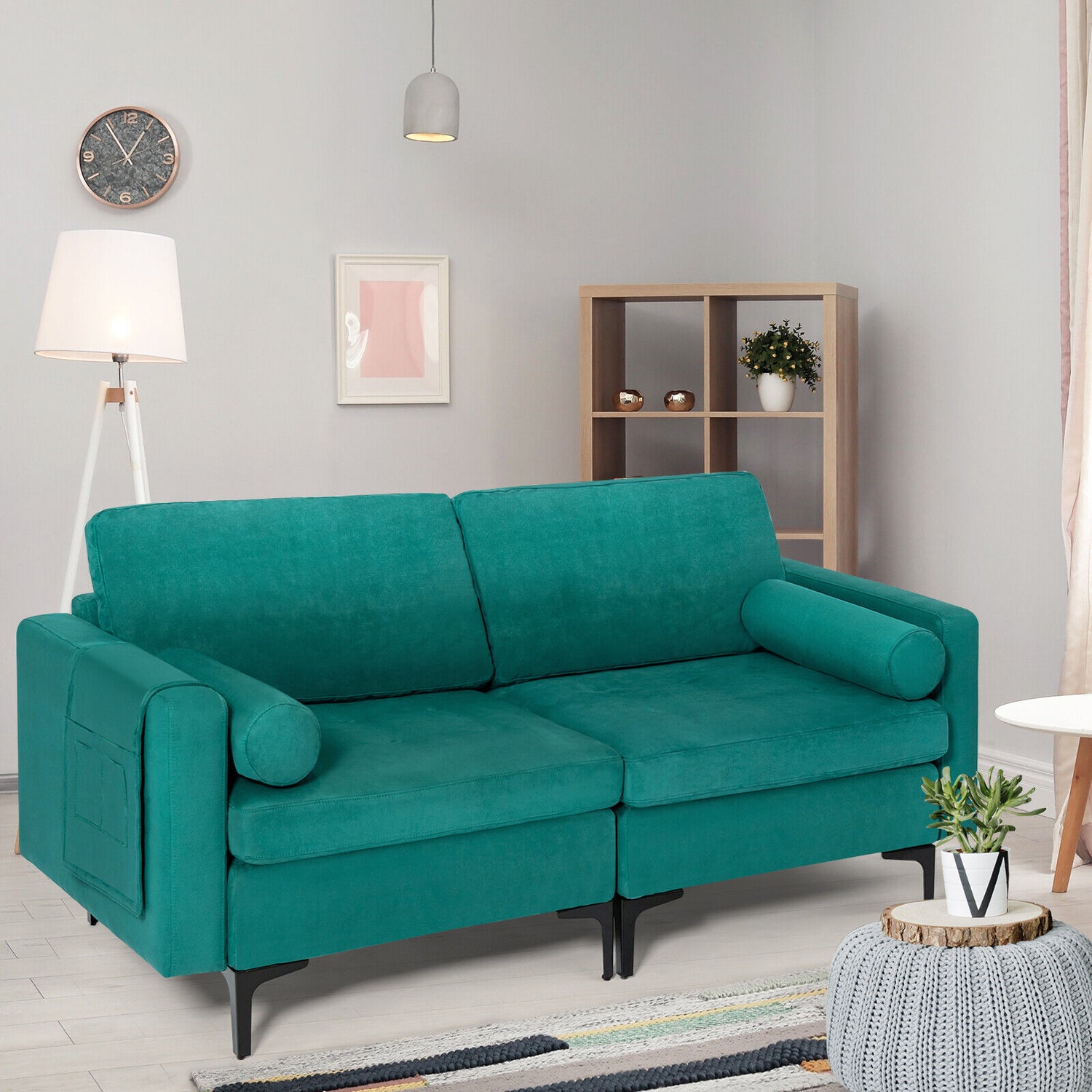 Modular 1/2/3/4-Seat L-Shaped Sectional Sofa Couch with Socket USB Port-2