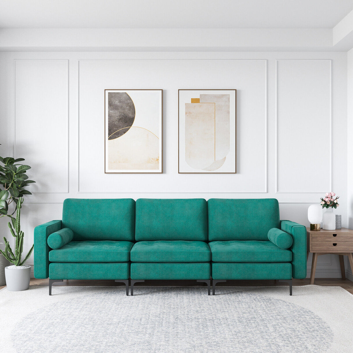 Modular 1/2/3/4-Seat L-Shaped Sectional Sofa Couch with Socket USB Port-3