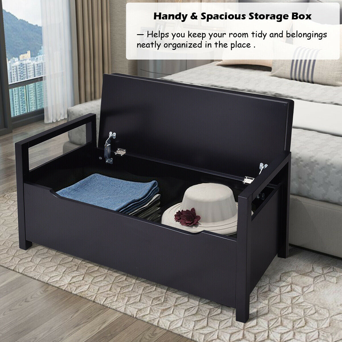 34.5 Ã15.5 Ã19.5 Inch Shoe Storage Bench with Cushion Seat for Entryway