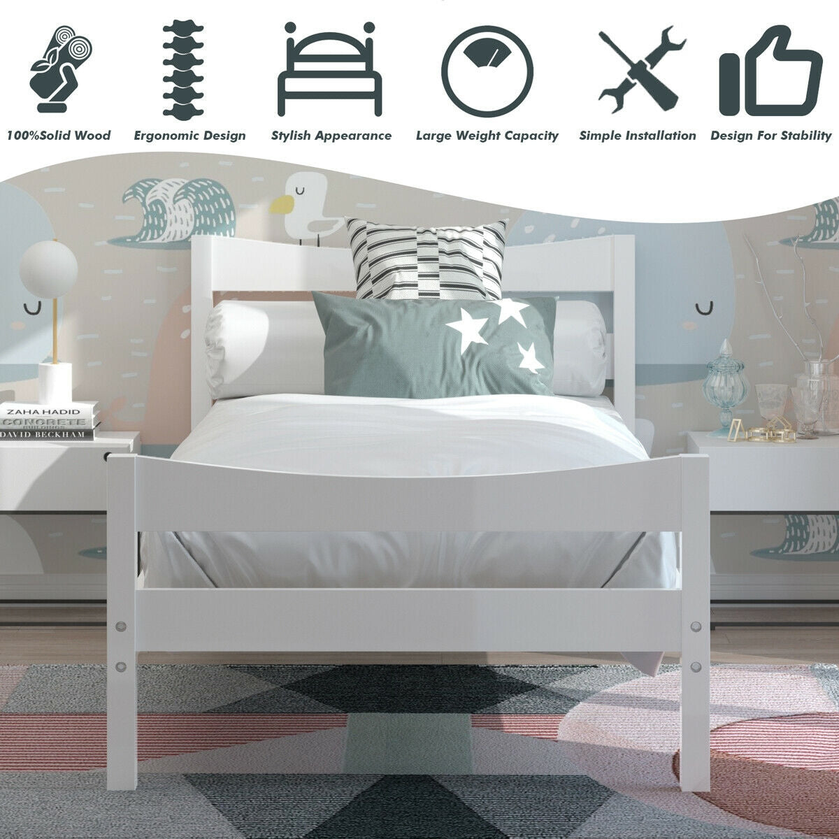 Twin Size Rustic Platform Bed Frame with Headboard and Footboard