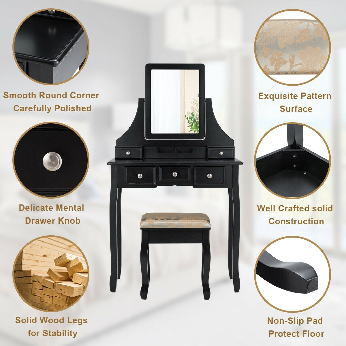 5 Drawers Removable Box Makeup Dressing Vanity Set