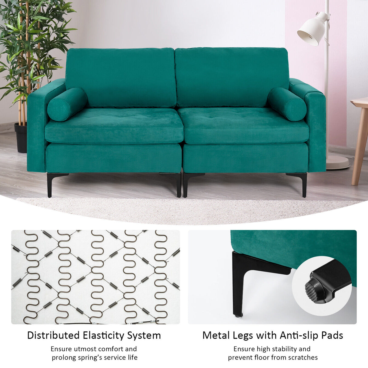 Modular 1/2/3/4-Seat L-Shaped Sectional Sofa Couch with Socket USB Port-2