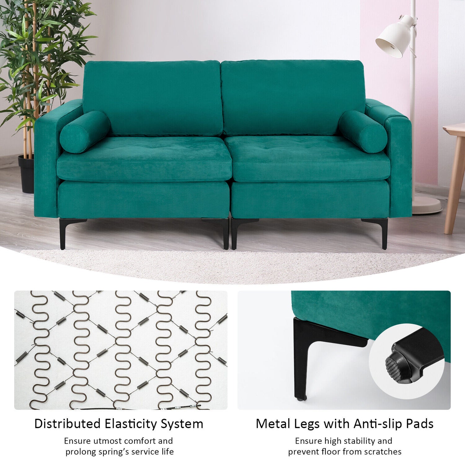 Modular 1/2/3/4-Seat L-Shaped Sectional Sofa Couch with Socket USB Port-2