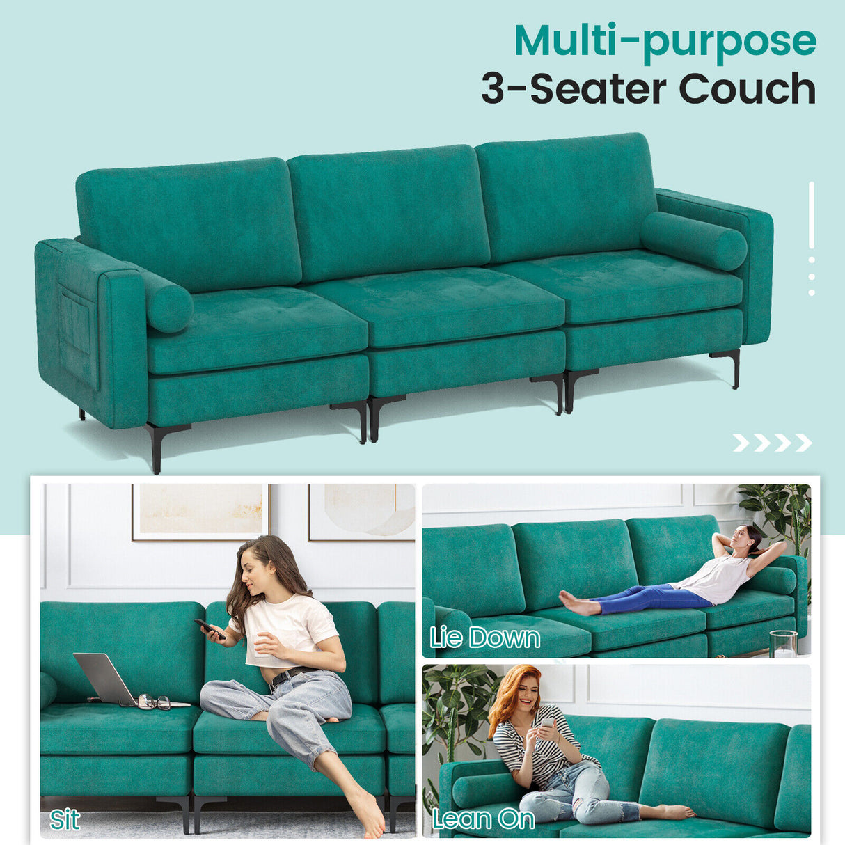 Modular 1/2/3/4-Seat L-Shaped Sectional Sofa Couch with Socket USB Port-3