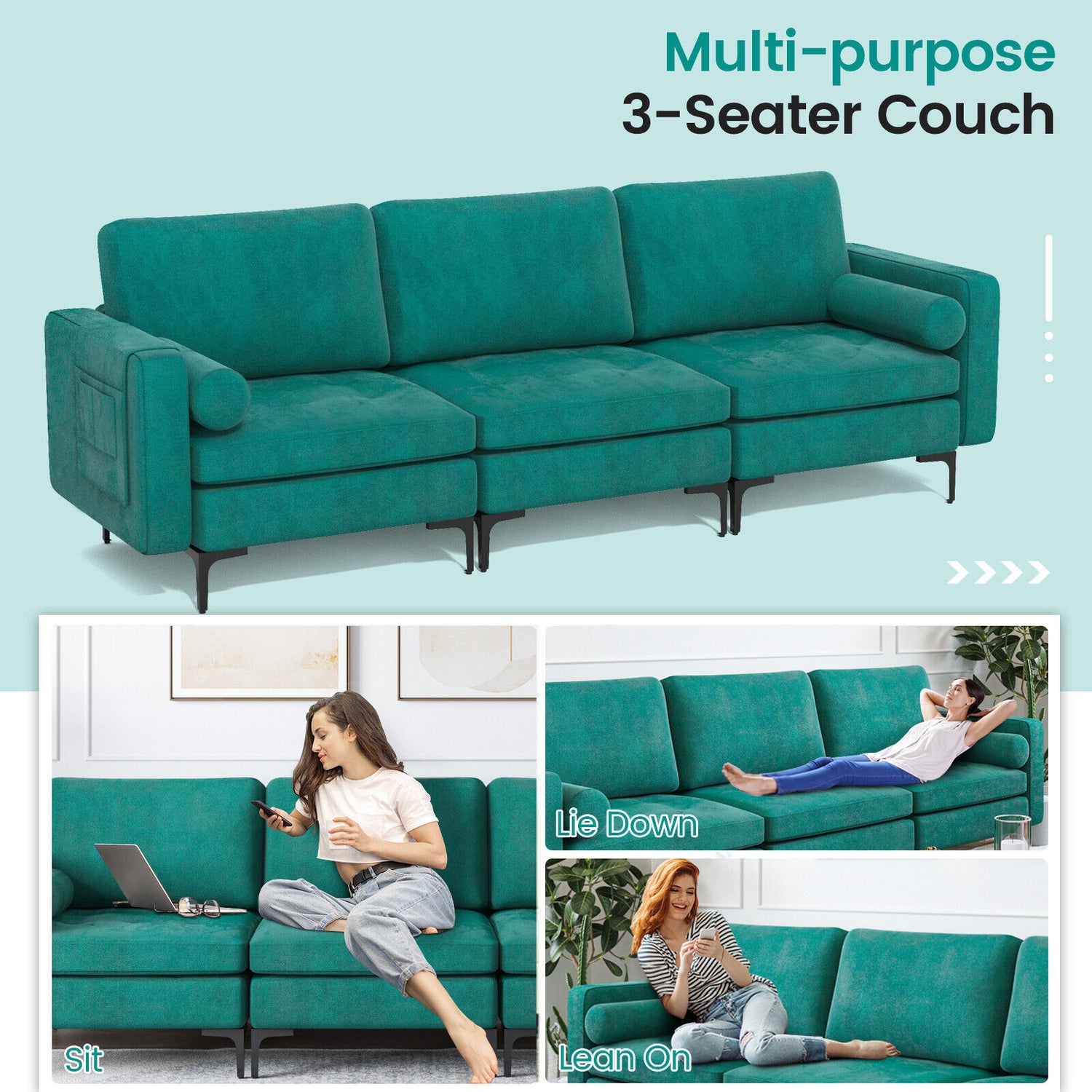 Modular 1/2/3/4-Seat L-Shaped Sectional Sofa Couch with Socket USB Port-3
