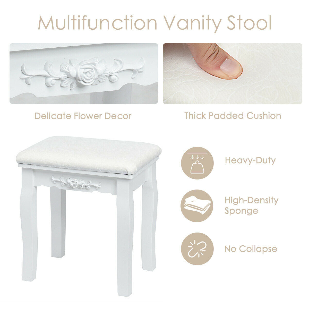 10 Dimmable Lights Vanity Table Set with Lighted Mirror and Cushioned Stool