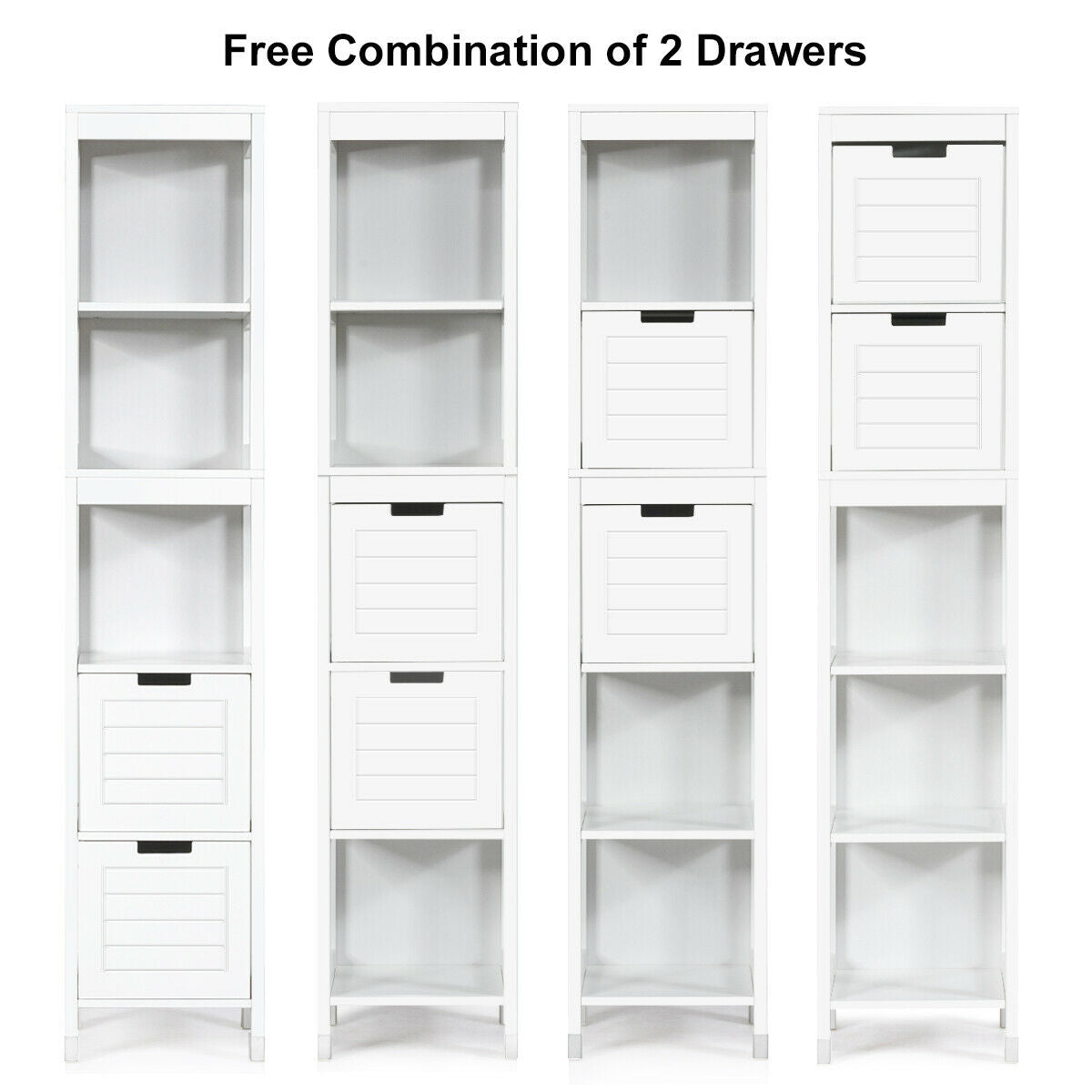 5-Tier Multifunctional Bathroom Floor Cabine Storage with 2 Drawers