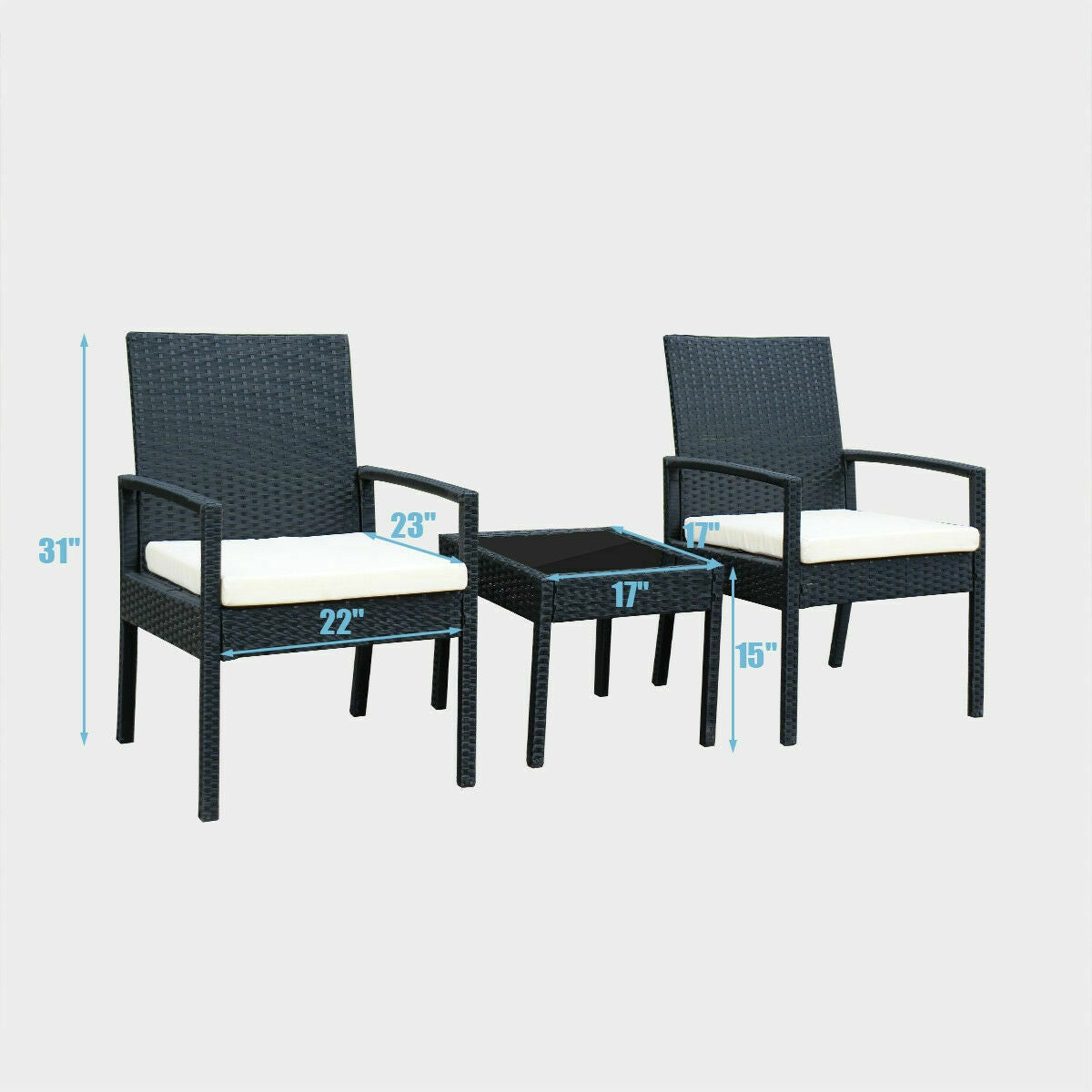 3 Pcs Outdoor Rattan Patio Conversation Furniture Set