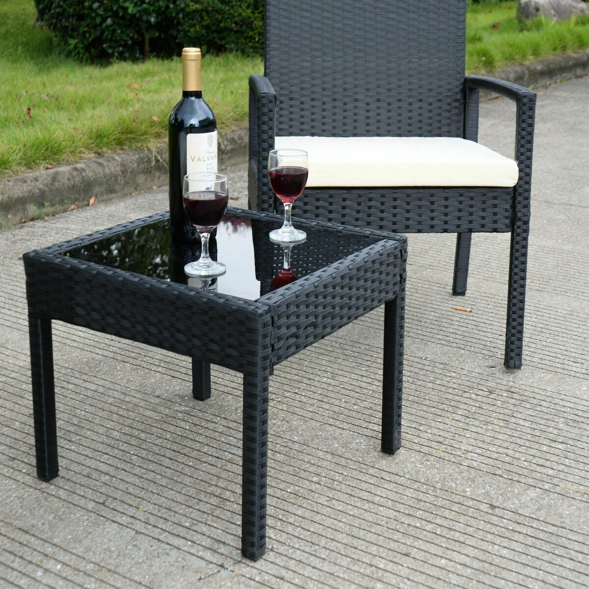 3 Pcs Outdoor Rattan Patio Conversation Furniture Set