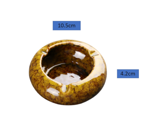 Round Glossy Ceramic Ashtrays + Flameless Lighter (BROWNISH)