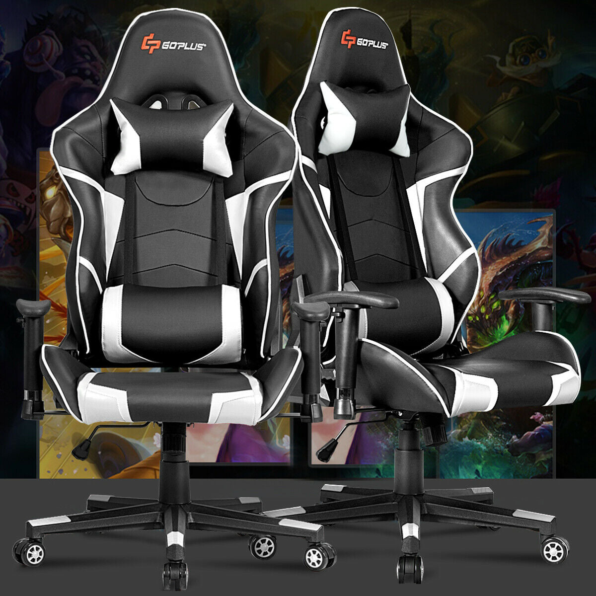 Lumbar Support Massage Gaming Reclining Racing Chair