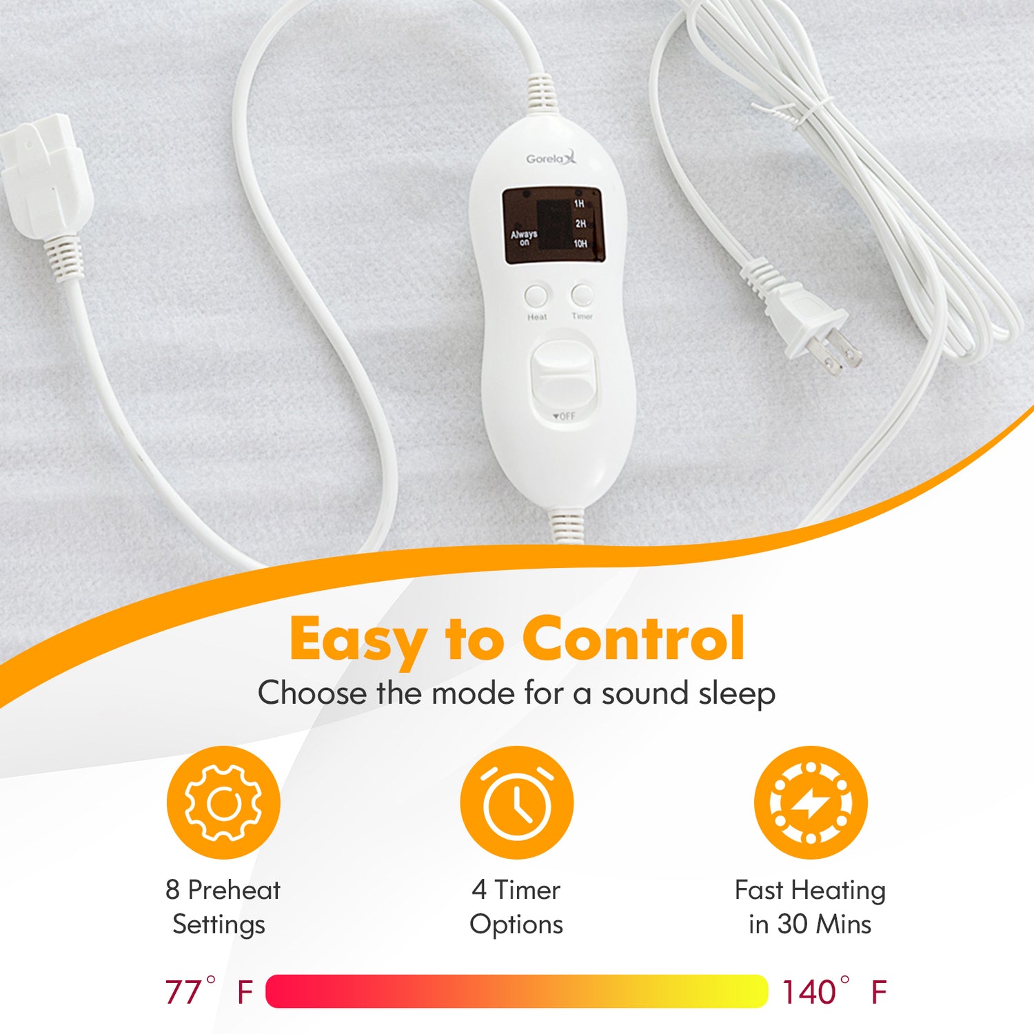Safe Electric Heated Mattress Pad with 4 Size 8 Temperature 10-Hour Timer