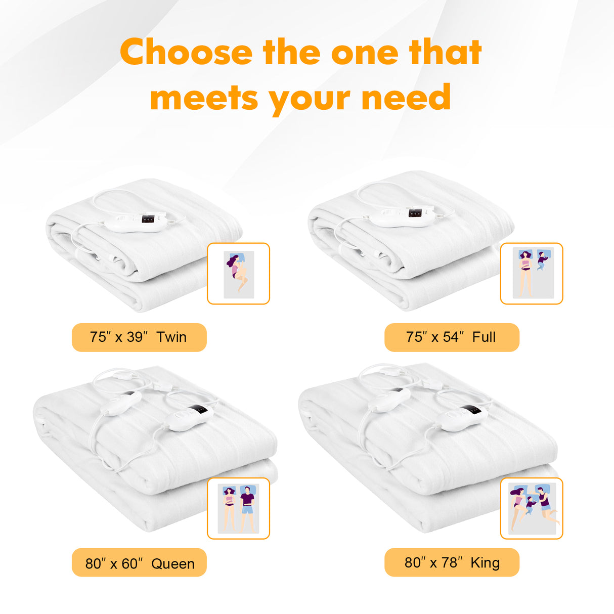 Safe Electric Heated Mattress Pad with 4 Size 8 Temperature 10-Hour Timer